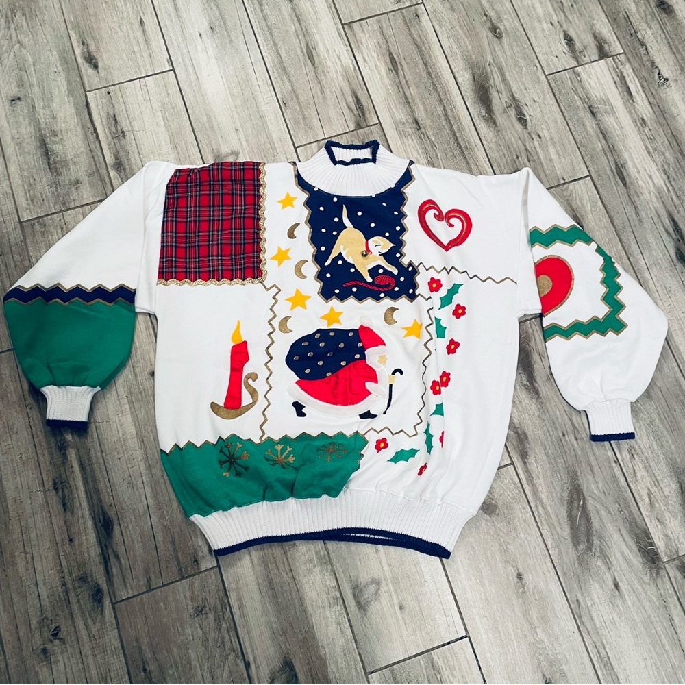 Festive Patchwork Turtleneck Sweater - Multicolor - image 1